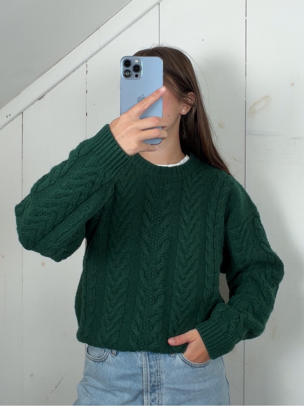 Vintage Talbots Green Pullover Crewneck Cableknit Wool Sweater Women’s Large 90s